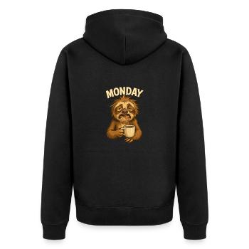 Tired Sloth with Coffee – Monday Mood. - Unisex Premium Organic Zip Hoodie - black - Back - Nico (187cm)