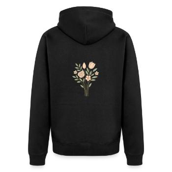 Pastellblumen – Zartes florales Kunstdesign - Unisex Premium Bio Zip Hoodie - Schwarz - Hinten - Nico (187cm)