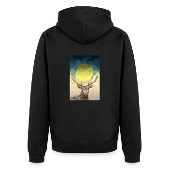 Hirsch - Unisex Premium Bio Zip Hoodie - Schwarz - Hinten - Nico (187cm)