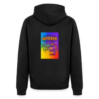 Ich werde nicht aufgeben aber.... - Unisex Premium Bio Zip Hoodie - Schwarz - Hinten - Nico (187cm)