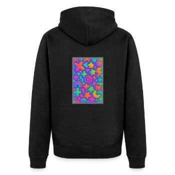 Neon Overload – Überlappende 3D Pop-Art Explosion - Unisex Premium Bio Zip Hoodie - Schwarz - Hinten - Nico (187cm)