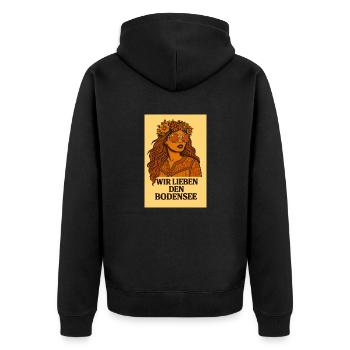 Wir lieben den BodenseeGirl - Unisex Premium Bio Zip Hoodie - Schwarz - Hinten - Nico (187cm)