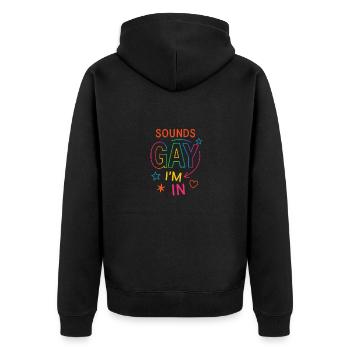 Sounds gay, I’m in - Unisex Premium Bio Zip Hoodie - Schwarz - Hinten - Nico (187cm)