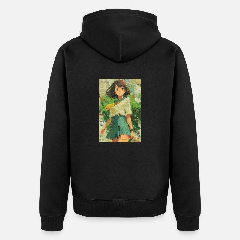 Texturierte Anime Mädchen Collage Kunst - Unisex Premium Bio Zip Hoodie - Schwarz