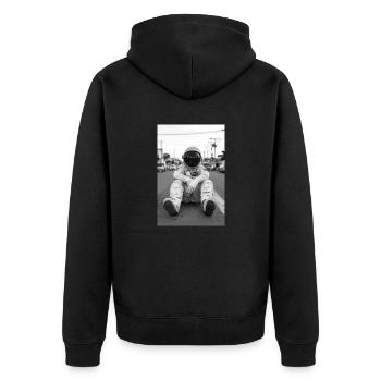 Verschollener Astronaut auf der Erde - Unisex Premium Bio Zip Hoodie - Schwarz - Hinten - Nico (187cm)