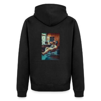 Chill Astronaut in Office - Unisex Premium Organic Zip Hoodie - black - Back - Nico (187cm)