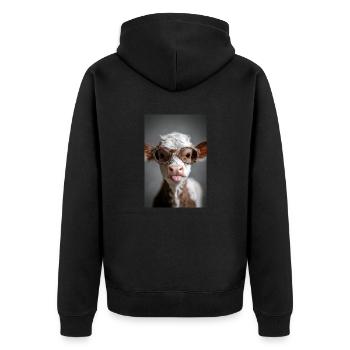Cooles Kalb mit Attitüde - Unisex Premium Bio Zip Hoodie - Schwarz - Hinten - Nico (187cm)