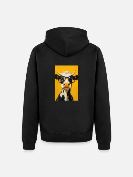 Cool Cow with Glasses - Unisex Premium Organic Zip Hoodie - black