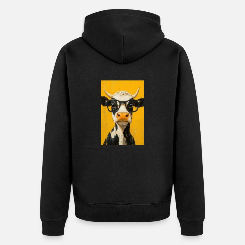 Coole Kuh mit Brille - Unisex Premium Bio Zip Hoodie - Schwarz