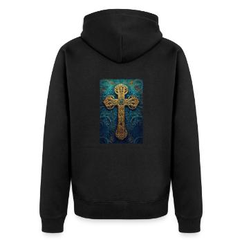 Croix celtique dorée ornée - Veste à capuche bio Premium Unisexe - noir - Dos - Nico (187cm)