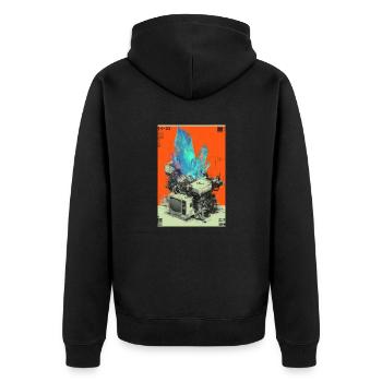 Retro-Tech-Kristallfusion - Unisex Premium Bio Zip Hoodie - Schwarz - Hinten - Nico (187cm)