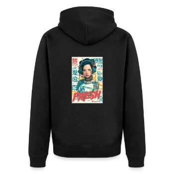 Urbane frische Vibes - Unisex Premium Bio Zip Hoodie - Schwarz - Hinten - Nico (187cm)