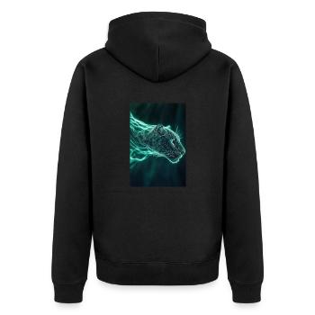 Neonfarbene Jaguar-Geistform - Unisex Premium Bio Zip Hoodie - Schwarz - Hinten - Nico (187cm)