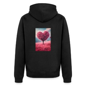 Romantic Heart Tree in Bloom - Unisex Premium Organic Zip Hoodie - black - Back - Nico (187cm)