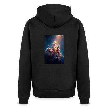 Himmlisches Licht über den Nebelgipfeln - Unisex Premium Bio Zip Hoodie - Schwarz - Hinten - Nico (187cm)