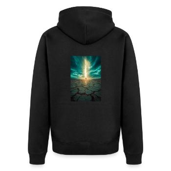 Vom Licht auserwählt - Unisex Premium Bio Zip Hoodie - Schwarz - Hinten - Nico (187cm)