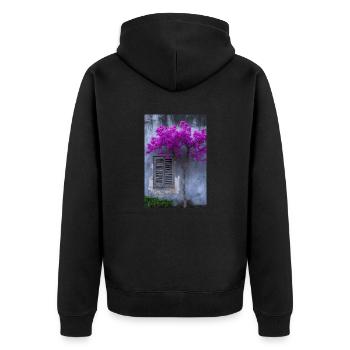 Fleur vibrante contre mur rustique - Veste à capuche bio Premium Unisexe - noir - Dos - Nico (187cm)