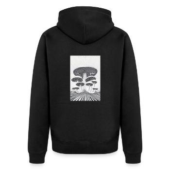 Optischer Pilzwald - Unisex Premium Bio Zip Hoodie - Schwarz - Hinten - Nico (187cm)