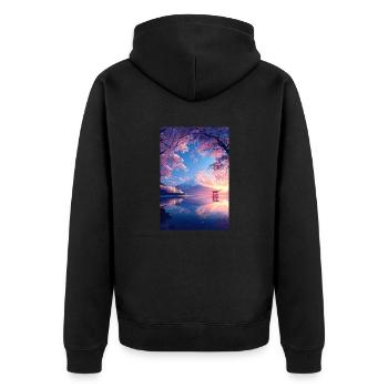Ruhiger Blick auf den Mount Fuji - Unisex Premium Bio Zip Hoodie - Schwarz - Hinten - Nico (187cm)