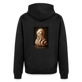Erdnuss-Oktopus-Wahnsinn - Unisex Premium Bio Zip Hoodie - Schwarz - Hinten - Nico (187cm)