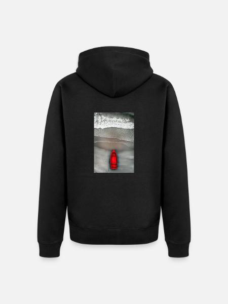 Rotes Boot am Grauen Ufer - Unisex Premium Bio Zip Hoodie - Schwarz