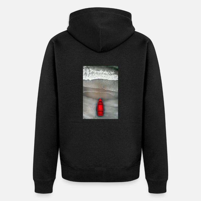 Rotes Boot am Grauen Ufer - Unisex Premium Bio Zip Hoodie - Schwarz