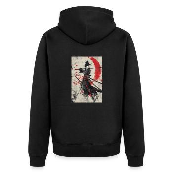 Samurai-Geist in Rot und Schwarz - Unisex Premium Bio Zip Hoodie - Schwarz - Hinten - Nico (187cm)