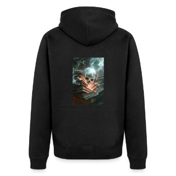 Haunted Knowledge Unleashed - Unisex Premium Organic Zip Hoodie - black - Back - Nico (187cm)