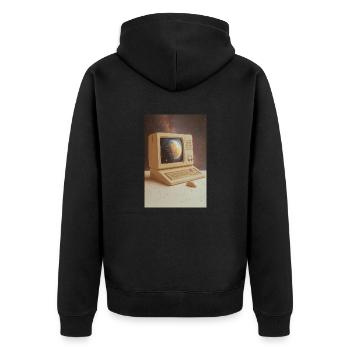 Retro-Computer trifft Weltraum - Unisex Premium Bio Zip Hoodie - Schwarz - Hinten - Nico (187cm)