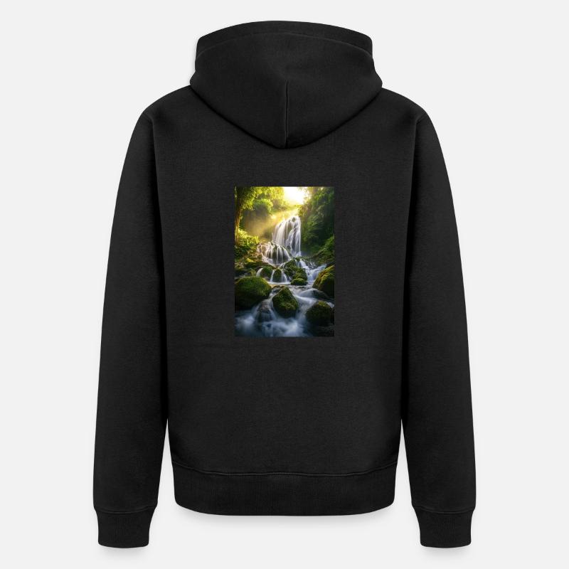 Mystischer Dschungel-Wasserfall - Unisex Premium Bio Zip Hoodie - Schwarz