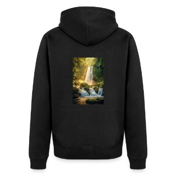 Lever du soleil sur une cascade cachée - Veste à capuche bio Premium Unisexe - noir - Dos - Nico (187cm)