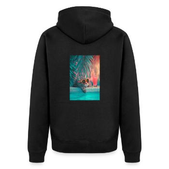 Cool Cat by the Pool - Unisex Premium Organic Zip Hoodie - black - Back - Nico (187cm)