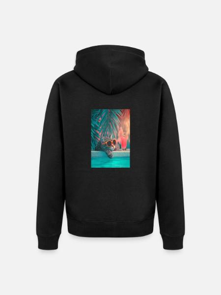 Coole Katze am Pool - Unisex Premium Bio Zip Hoodie - Schwarz