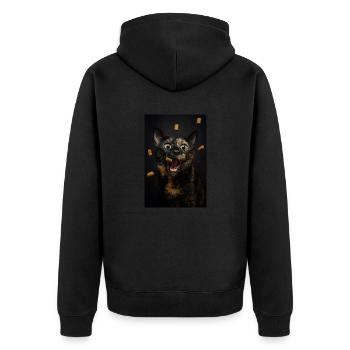 Aufgeregte Katze liebt Leckerlis - Unisex Premium Bio Zip Hoodie - Schwarz - Hinten - Nico (187cm)