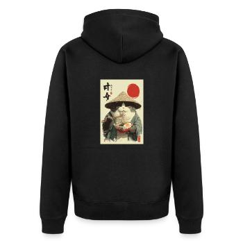 Chat samouraï mangeant des ramen - Veste à capuche bio Premium Unisexe - noir - Dos - Nico (187cm)