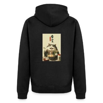 Le chat heureux adore les ramen - Veste à capuche bio Premium Unisexe - noir - Dos - Nico (187cm)