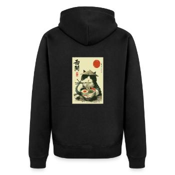 Samurai-Katze genießt Ramen - Unisex Premium Bio Zip Hoodie - Schwarz - Hinten - Nico (187cm)
