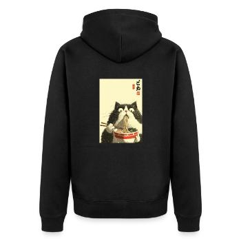 Überraschte Katze, die Ramen isst - Unisex Premium Bio Zip Hoodie - Schwarz - Hinten - Nico (187cm)