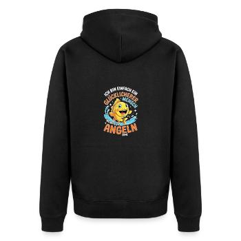 Happy Angler - T-shirt de poisson de dessin animé drôle - Veste à capuche bio Premium Unisexe - noir - Dos - Nico (187cm)