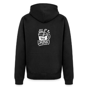 HOLT WAS TRINKEN HEIß SOMMER URLAUB SPRUCH MOTIV - Unisex Premium Bio Zip Hoodie - Schwarz - Hinten - Nico (187cm)