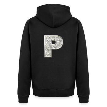 P, letter, letter P, initial, initial P, monogram, - Unisex Premium Bio Zip Hoodie - Schwarz - Hinten - Nico (187cm)