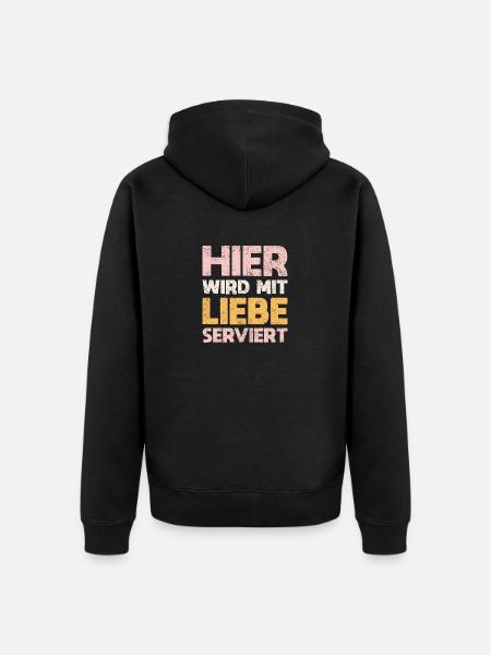 Hier Wird Mit Liebe Serviert - Unisex Premium Bio Zip Hoodie - Schwarz