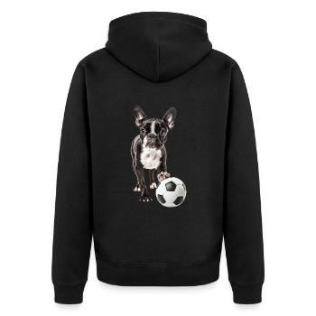 Boston Terrier - Unisex Premium Bio Zip Hoodie - Schwarz - Hinten - Nico (187cm)