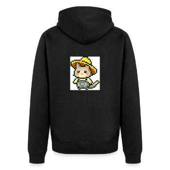 Katze mit Farmerhut, Farmer, Latzhose, pixelart - Unisex Premium Bio Zip Hoodie - Schwarz - Hinten - Nico (187cm)