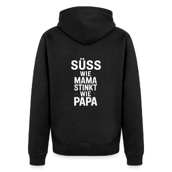 Süß wie Mama, stinkt wie Papa Humor Design Familie - Unisex Premium Bio Zip Hoodie - Schwarz - Hinten - Nico (187cm)