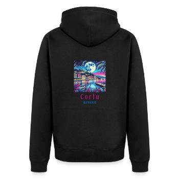 Korfu Griechenland Mondschein Design - Unisex Premium Bio Zip Hoodie - Schwarz - Hinten - Nico (187cm)