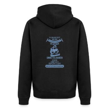 Schweißer Vorsicht extreme Hitze Spontan - Unisex Premium Bio Zip Hoodie - Schwarz - Hinten - Nico (187cm)