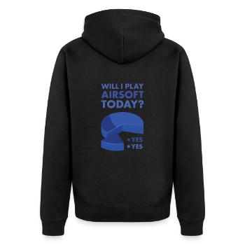 Sport Will I Play Airsoft - Unisex Premium Bio Zip Hoodie - Schwarz - Hinten - Nico (187cm)