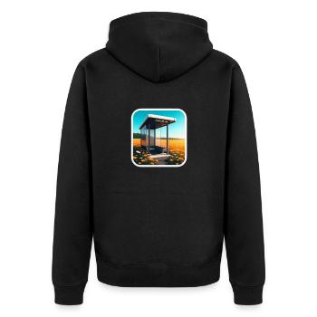 Bus stop in a field. - Unisex Premium Bio Zip Hoodie - Schwarz - Hinten - Nico (187cm)