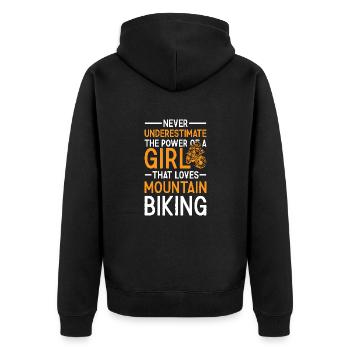 Biker Never Underestimate The Power Of A Girl - Unisex Premium Bio Zip Hoodie - Schwarz - Hinten - Nico (187cm)